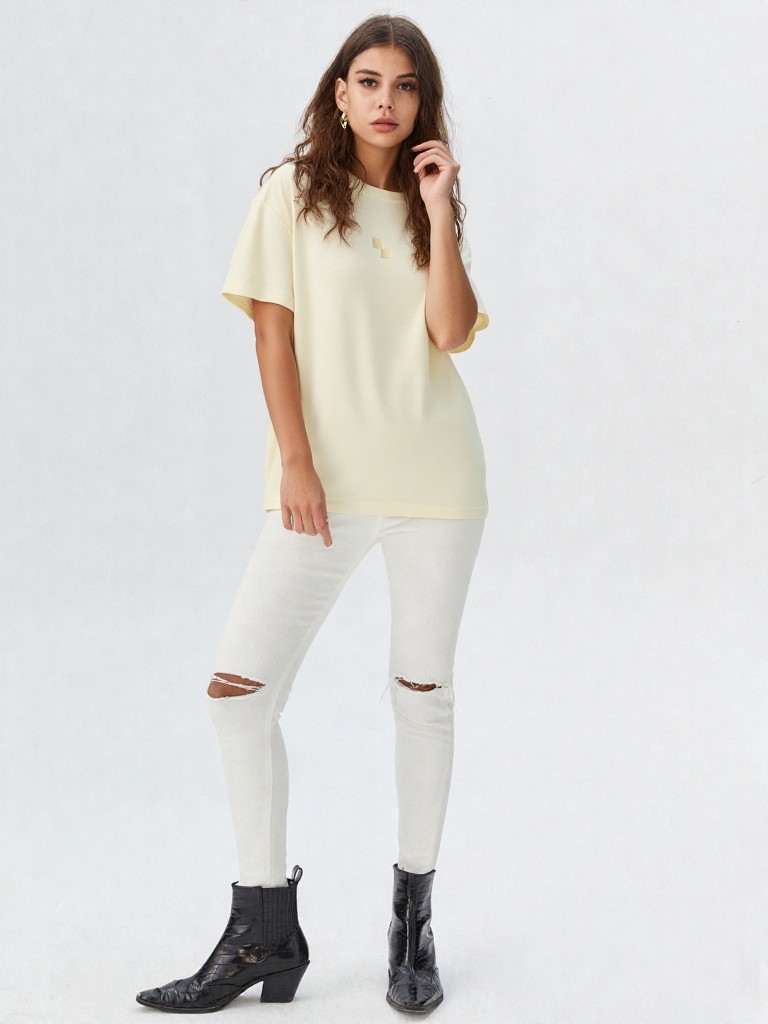 Apricot White Embroidered 3D Oversized T-Shirt